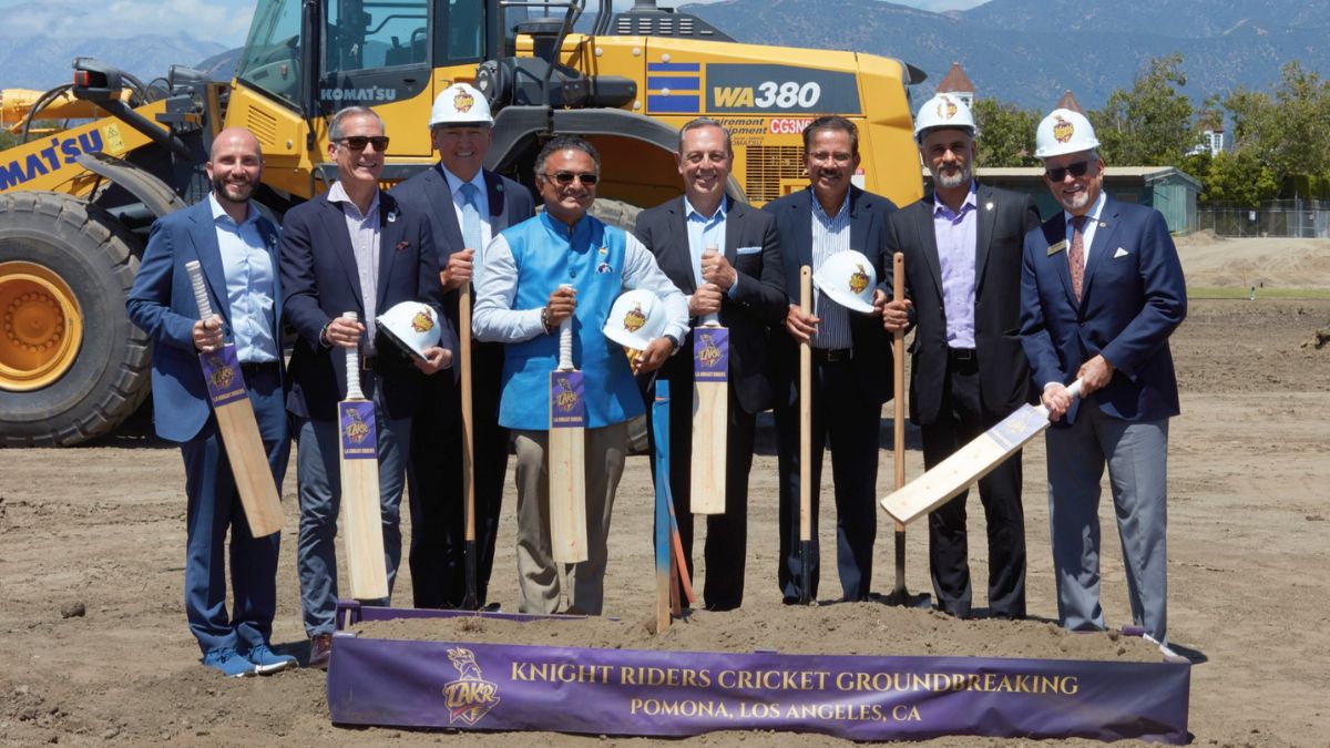 ICC CEO Sanjog Gupta and Knight Riders Sport CEO Venky Mysore among other dignitaries present at Knight Riders Cricket Groundbreaking Ceremony in Pomona, California