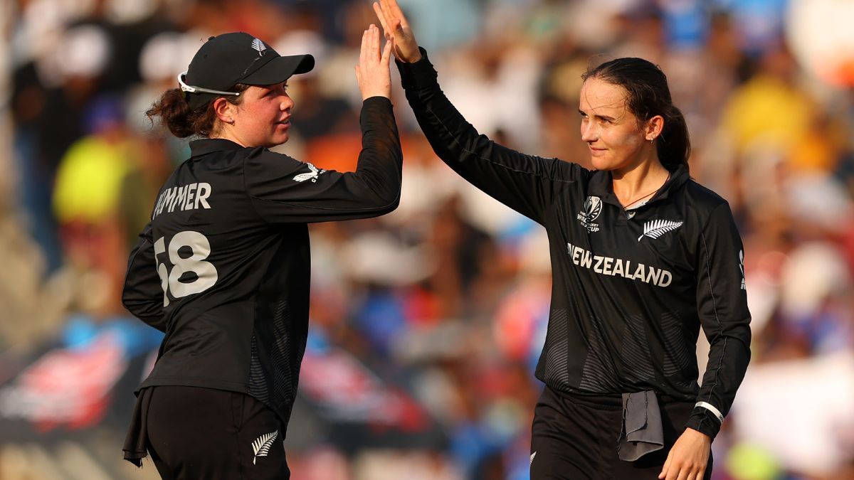 Melie Kerr celebrates a wicket with Georgia Plimmer