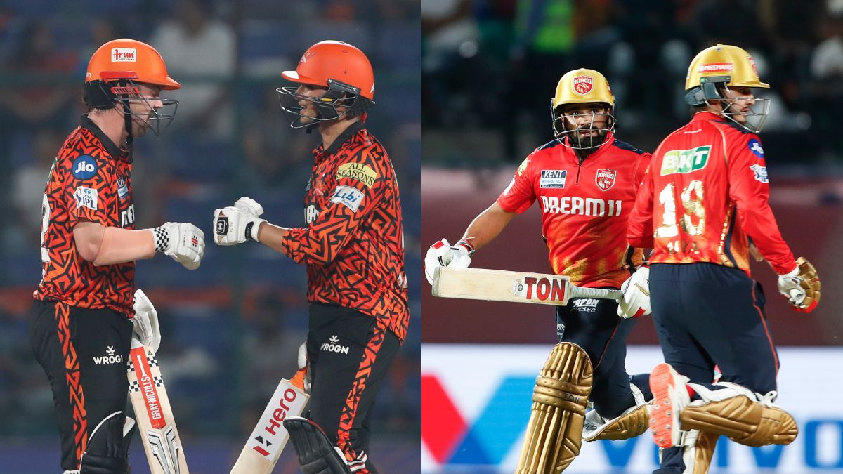 Travis Head, Abhishek Sharma and Priyansh Arya with Prabhsimran Singh