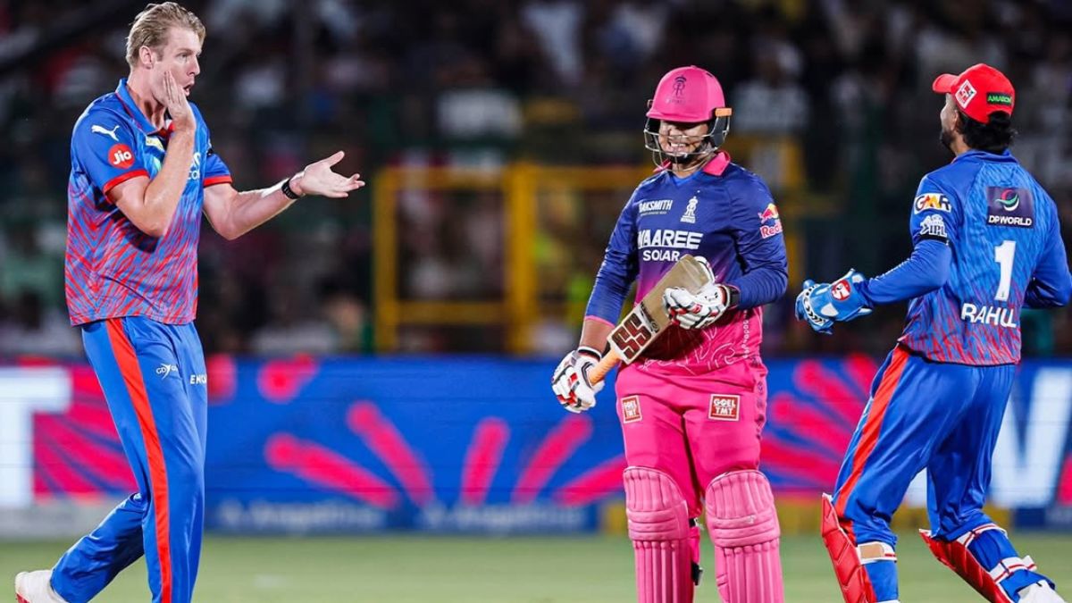 Kyle Jamieson celebrates after dismissing Vaibhav Sooryavanshi