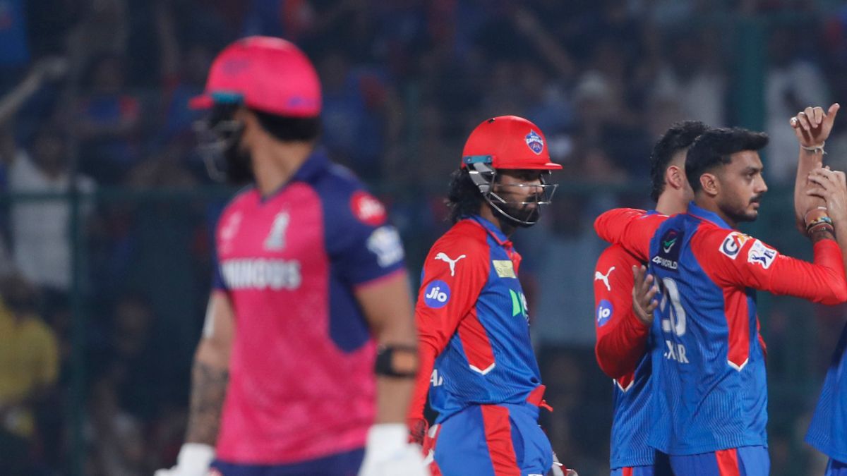 Axar Patel celebrates after dismissing Riyan Parag