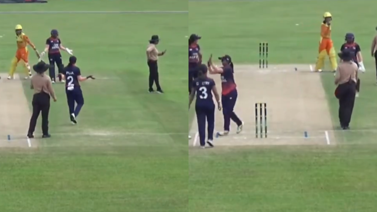 Nepal Women's team celebrate after timed out dismissal (Source: X/@exceedingxpuns)