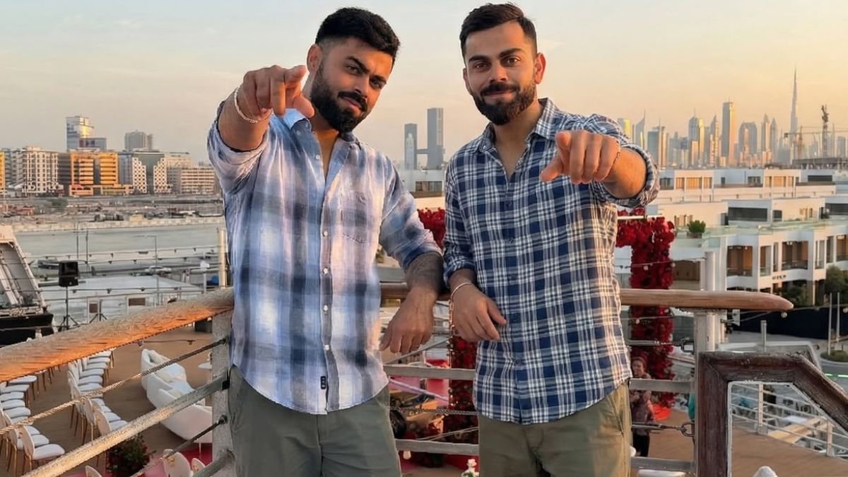 Virat Kohli with his doppelganger (Source:Instagram/kartikkohlee18)