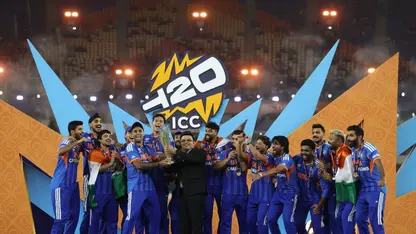 Jay Shah presents Team India with the ICC Men's T20 World Cup trophy