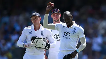Jofra Archer celebrates a five-for
