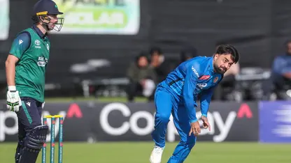 Rashid Khan bowls during Ireland vs Afghanistan 2nd ODI (Source: X/@ACBofficials)