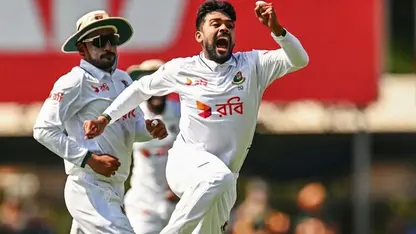 Mehidy Hasan Miraz celebrates a wicket in Darwin