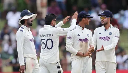 Saransh Jain celebrates with Shubman Gill, Yashasvi Jaiswal and KL Rahul (Source: X/@BCCI)