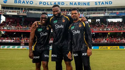 Dwayne Bravo, Kieron Pollard, Sunil Narine (Source: Instagram/@tkriders)